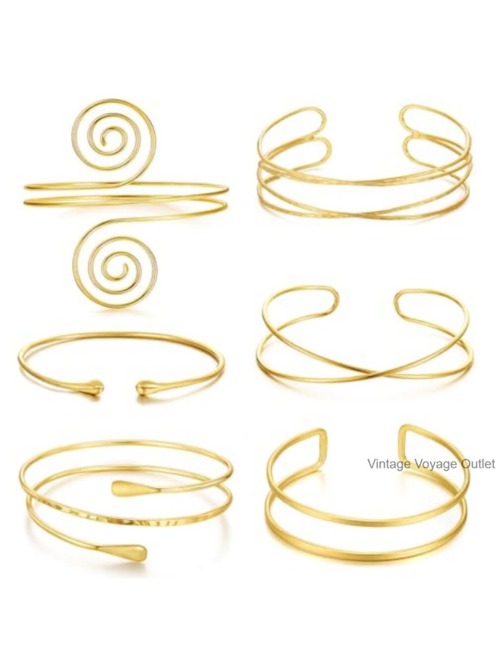 6pc Gold Arm Cuff Bracelet Set Adjustable Minimalist Alloy Jewelry for Women